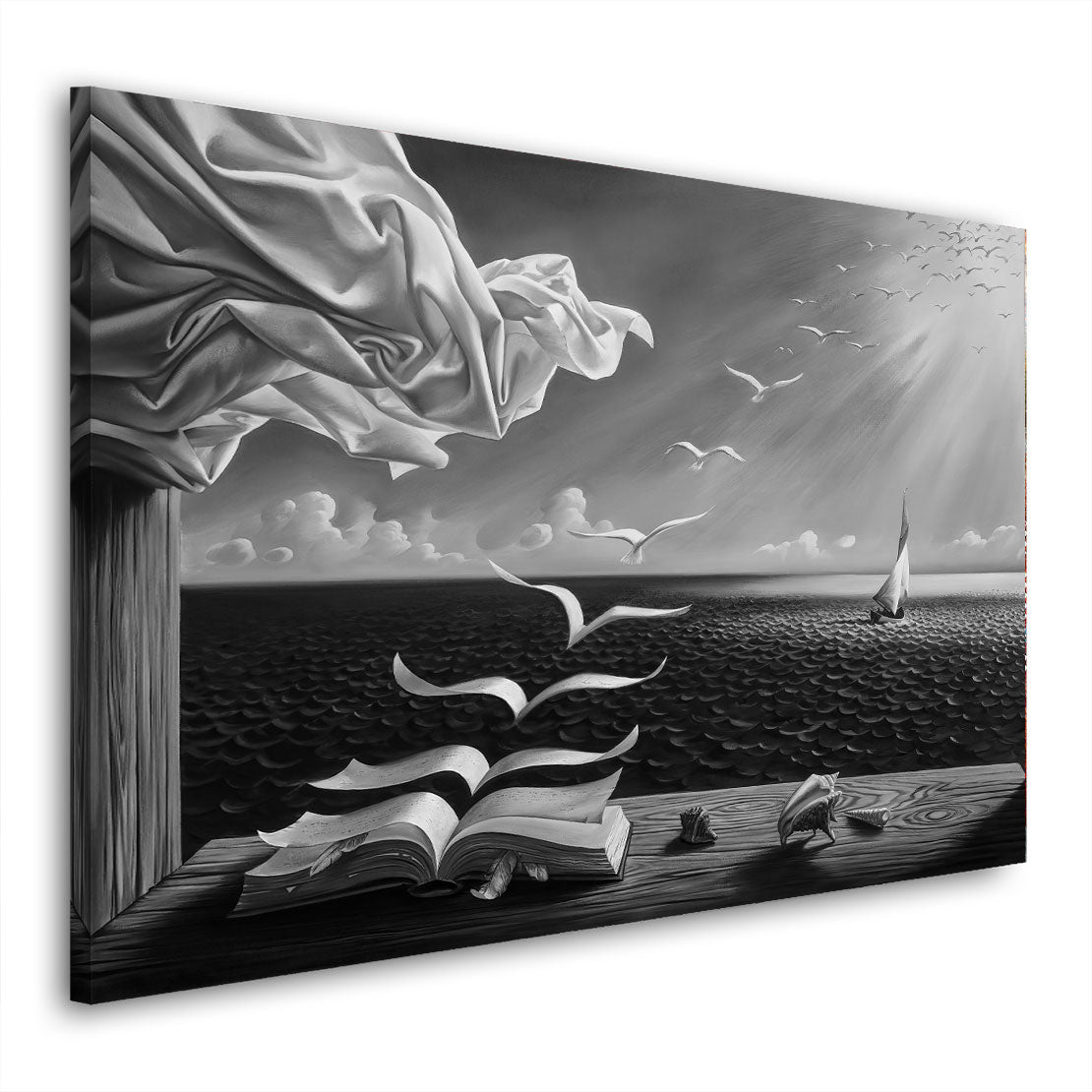 Quadro stampa su tela moderno opera d'arte See View, bianco e nero