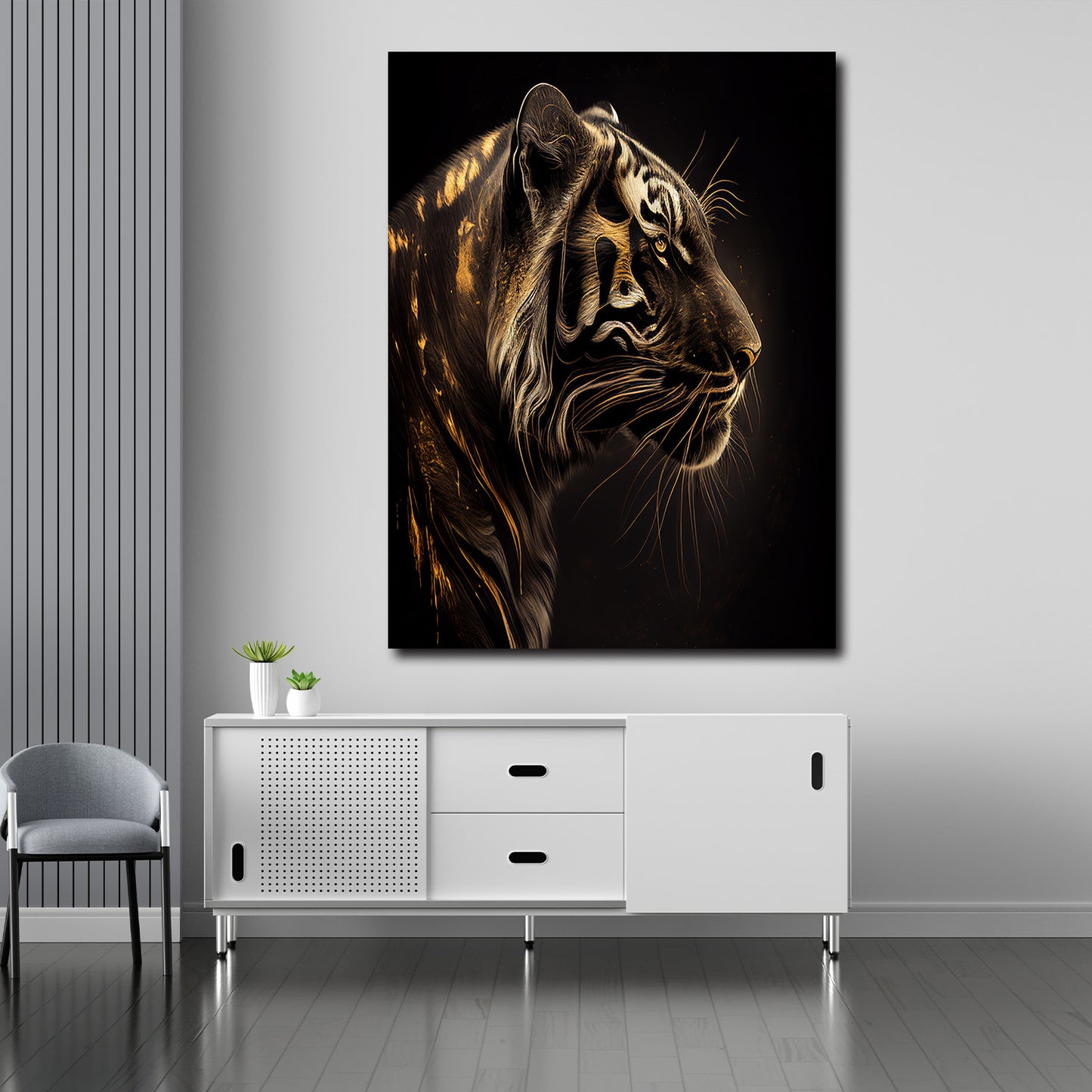 Quadro stampa su tela moderno tigre Gold Abstract
