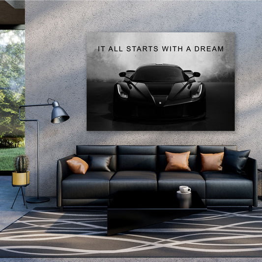 Quadro motivazionale Ferrari nera It Starts With A Dream