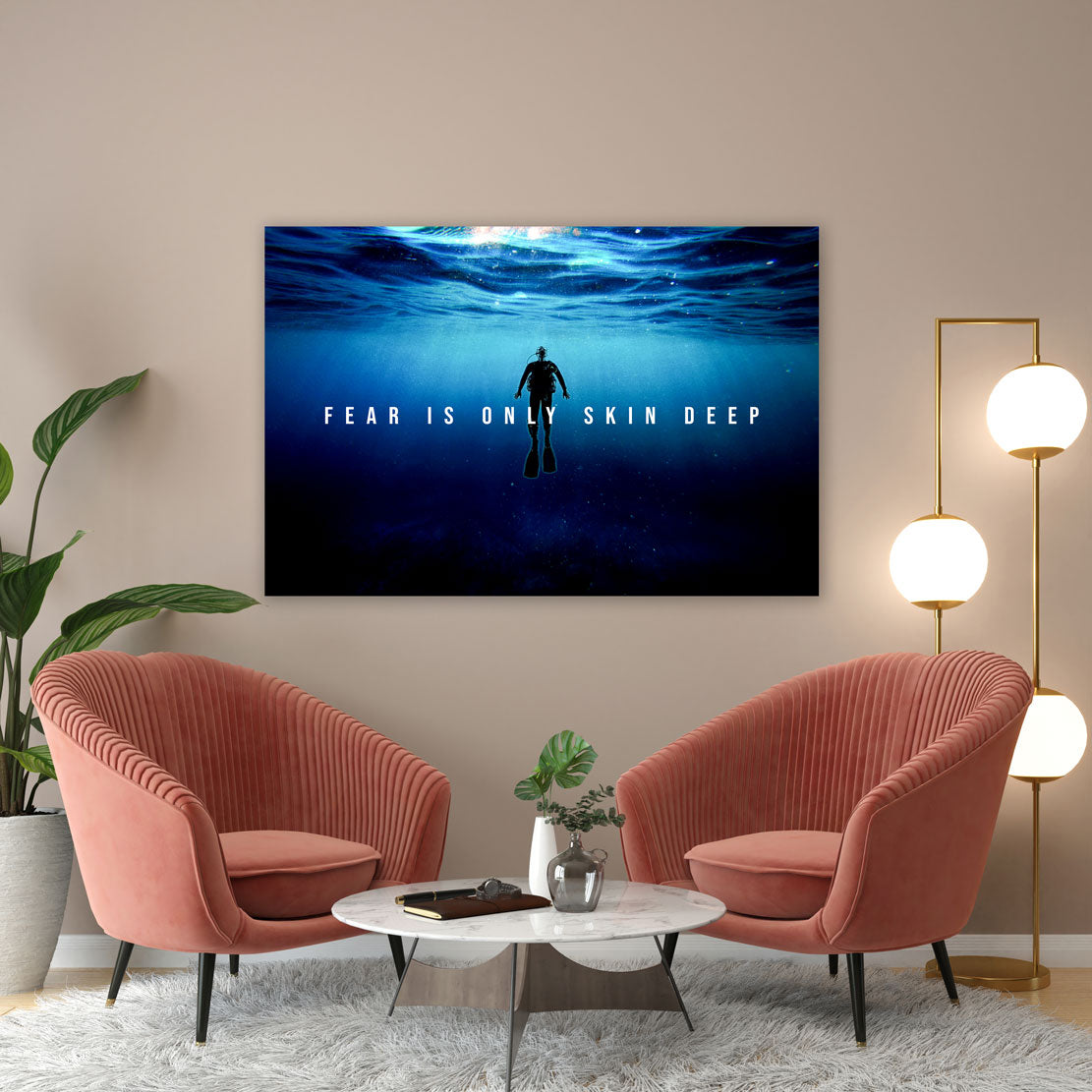 Quadro stampa su tela motivazionale Mindset Fear Is Only Skin Deep Dark Edition