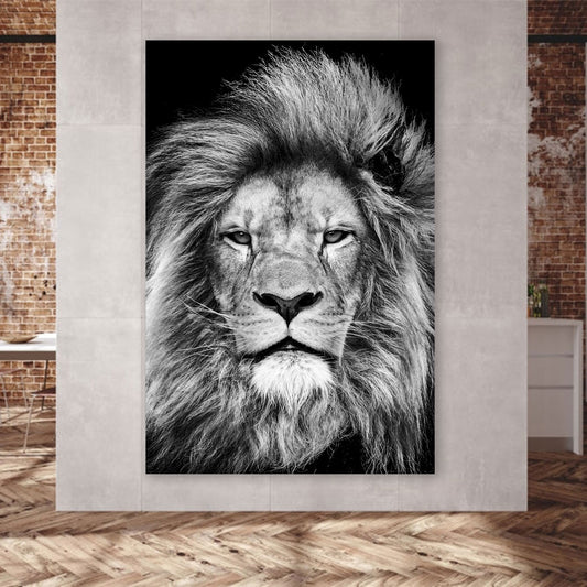 Quadro stampa su tela leone testa bianco e nero bellissimo, animali africani - Artedinoi