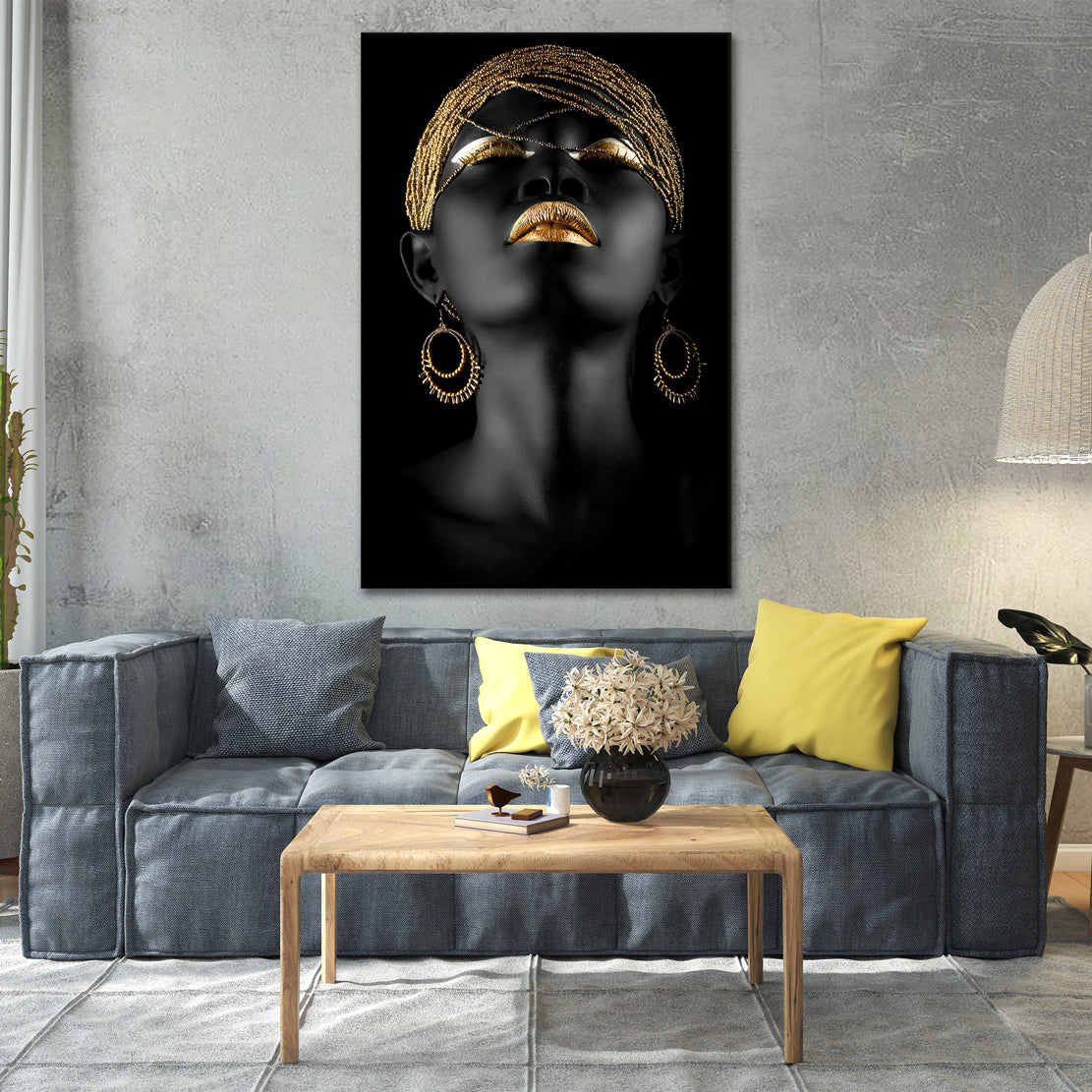 Quadro stampa su tela donna africana African Black Women Gold Style