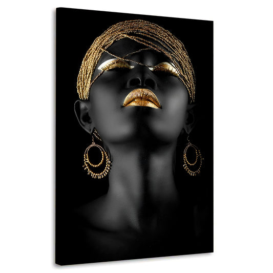 Quadro stampa su tela donna africana African Black Women Gold Style
