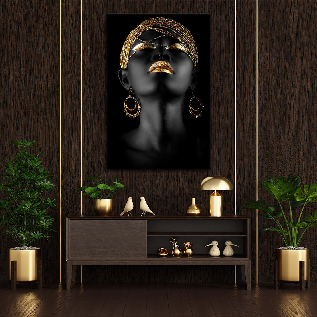 Quadro stampa su tela donna africana African Black Women Gold Style