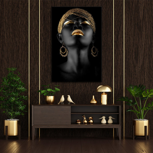 Quadro stampa su tela donna africana African Black Women Gold Style