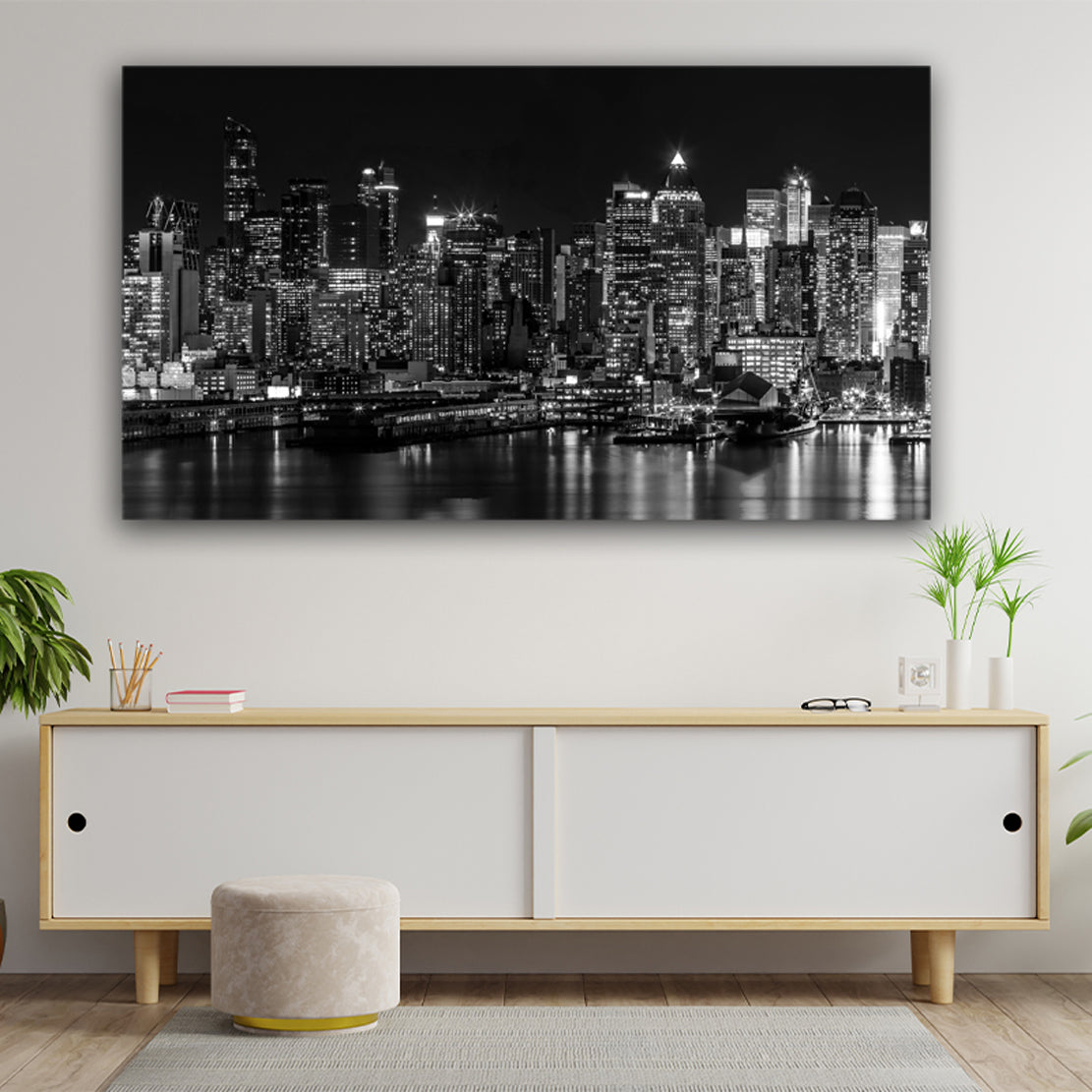 Quadro stampa su tela moderno bianco e nero New York By Night