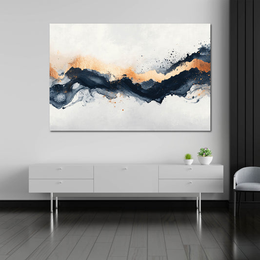 Astratto onde dorate blu su sfondo bianco effetto marmo quadro