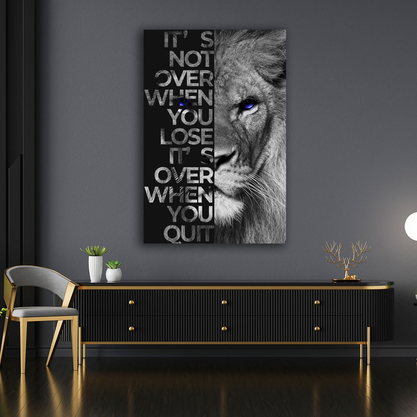 Quadro moderno motivazione leone stile bianco e nero