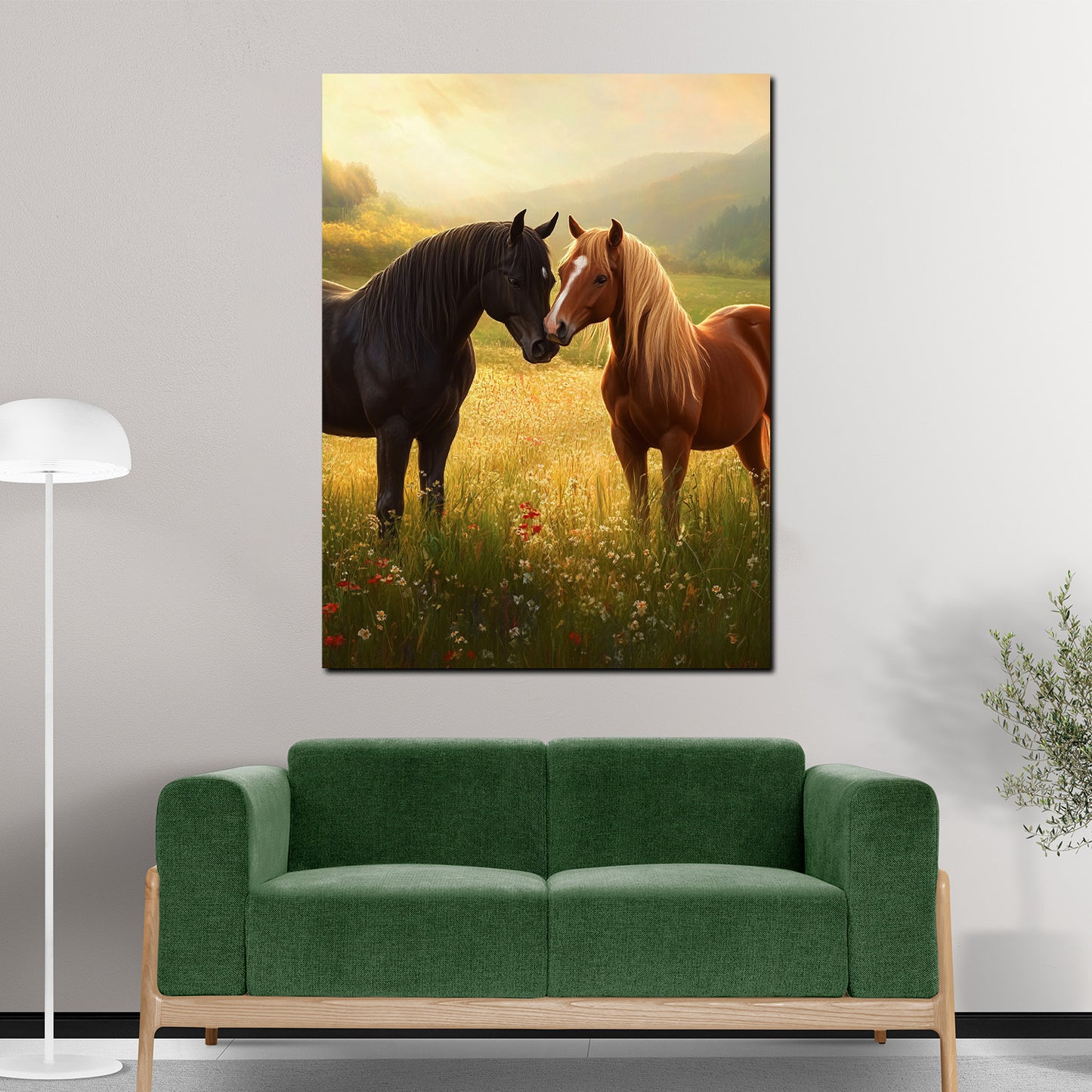 Cavalli al tramonto quadro