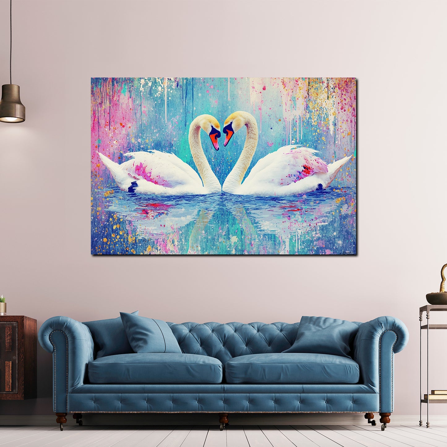 Cigni romantici sull’acqua quadro