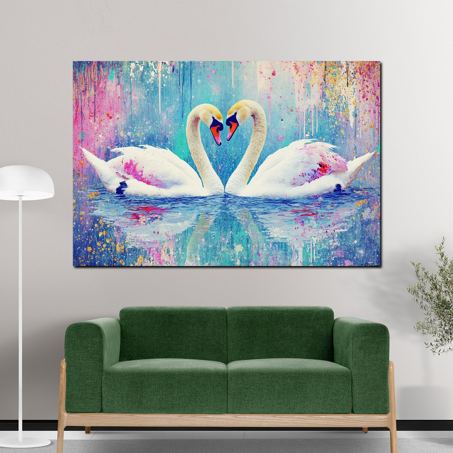 Cigni romantici sull’acqua quadro