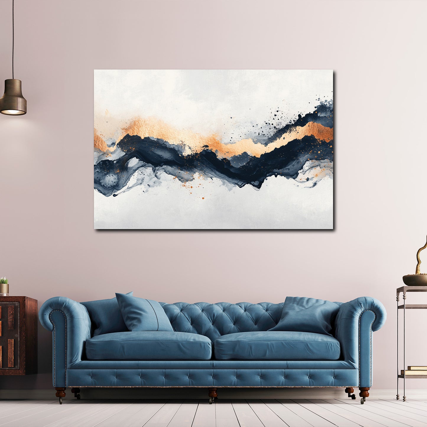 Astratto onde dorate blu su sfondo bianco effetto marmo quadro