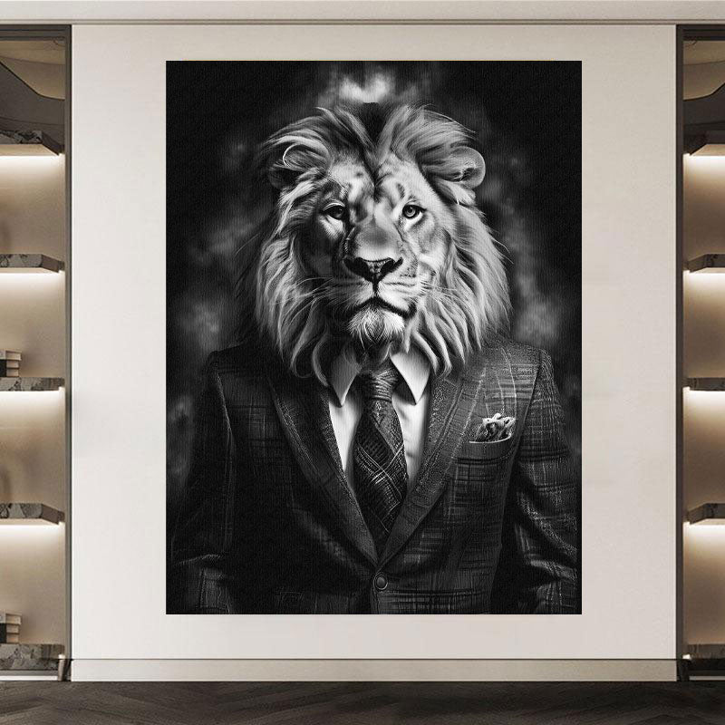 Leone con abito bianco e nero pop art quadro
