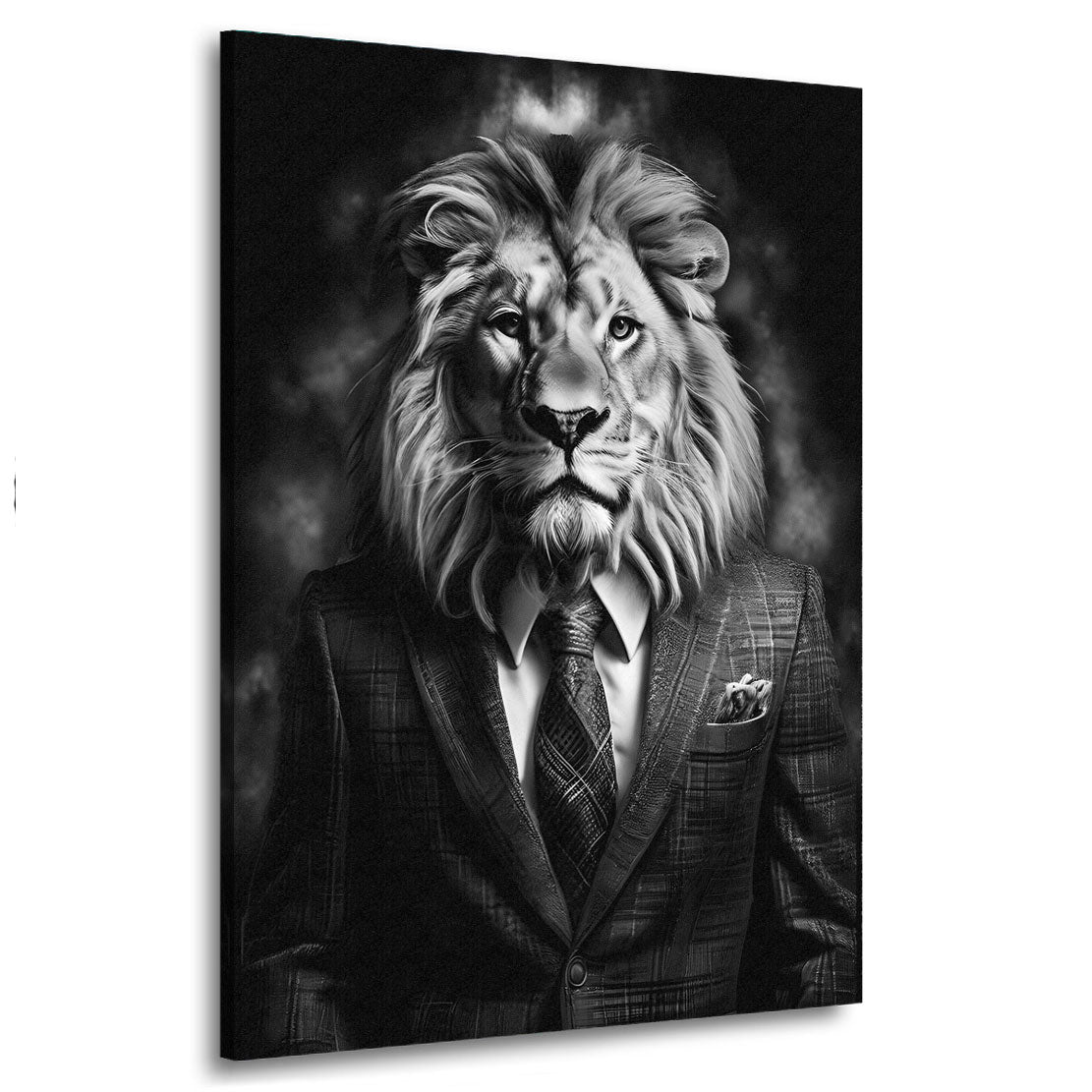 Leone con abito bianco e nero pop art quadro