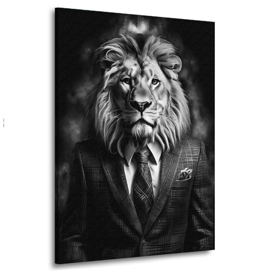 Leone con abito bianco e nero pop art quadro