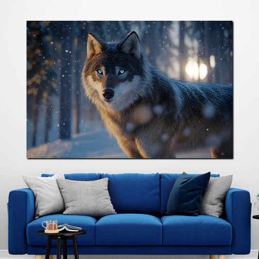 Lupo nel bosco sguardo glaciale quadro