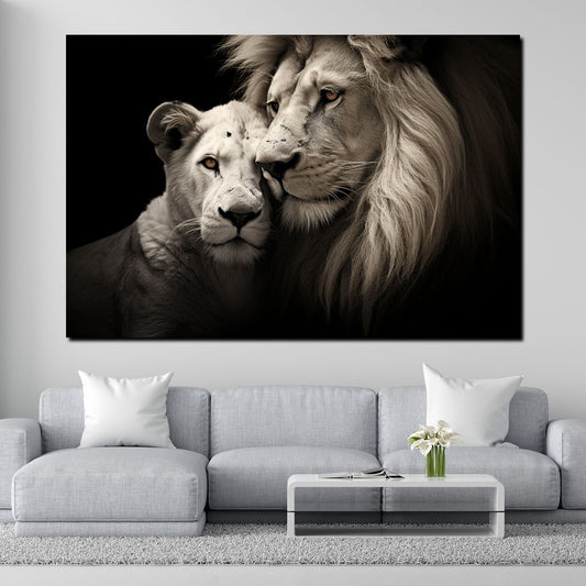 Quadro Africa Coppia Di Leoni Black Style