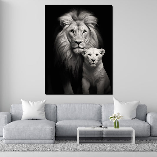 Quadro Africa Coppia Di Leoni frontali