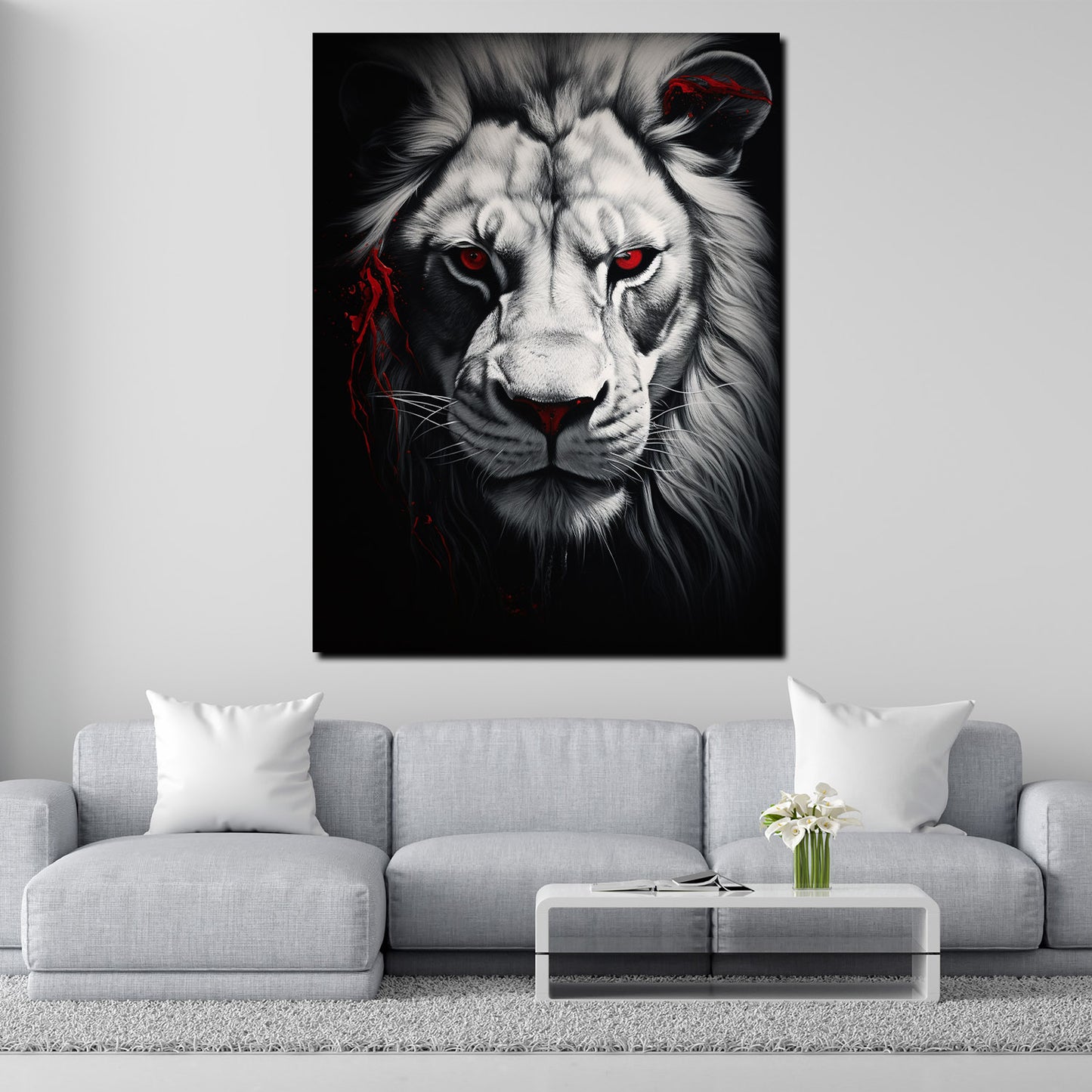 Quadro Africa Testa Di Leone frontale astratto