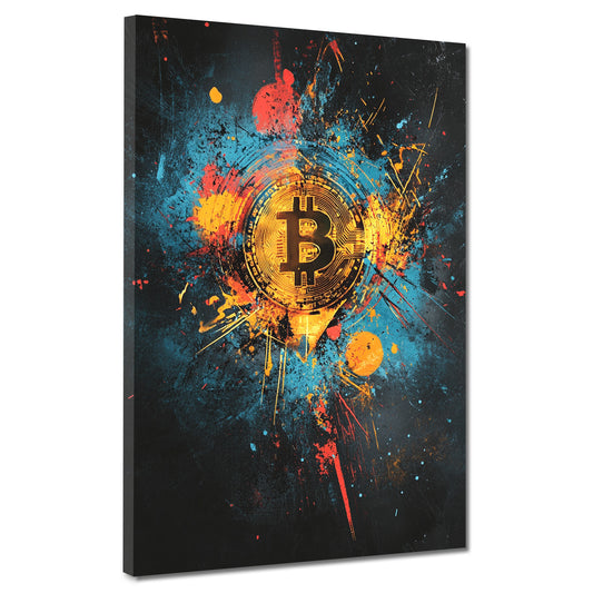 Quadro Bitcoin Pop Art criptovaluta colori esplosione successo moderno
