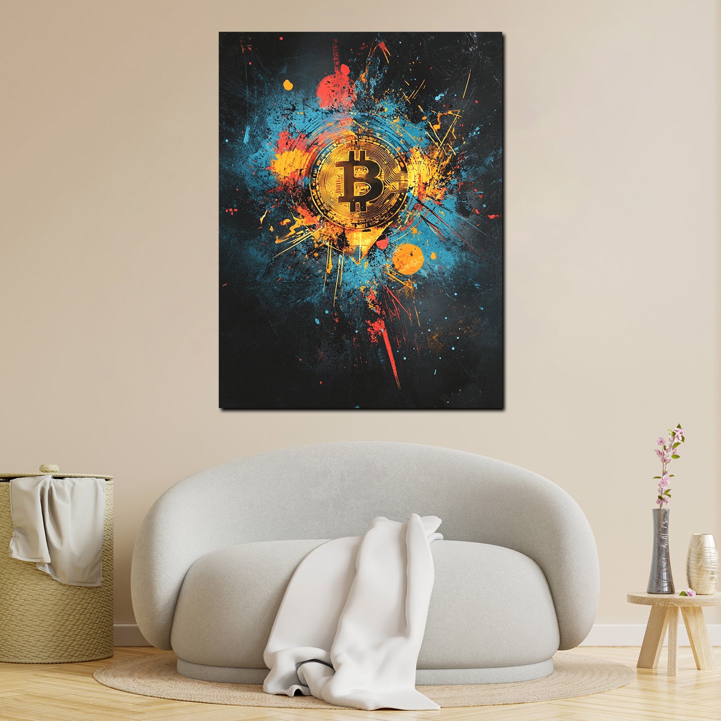 Quadro Bitcoin Pop Art criptovaluta colori esplosione successo moderno