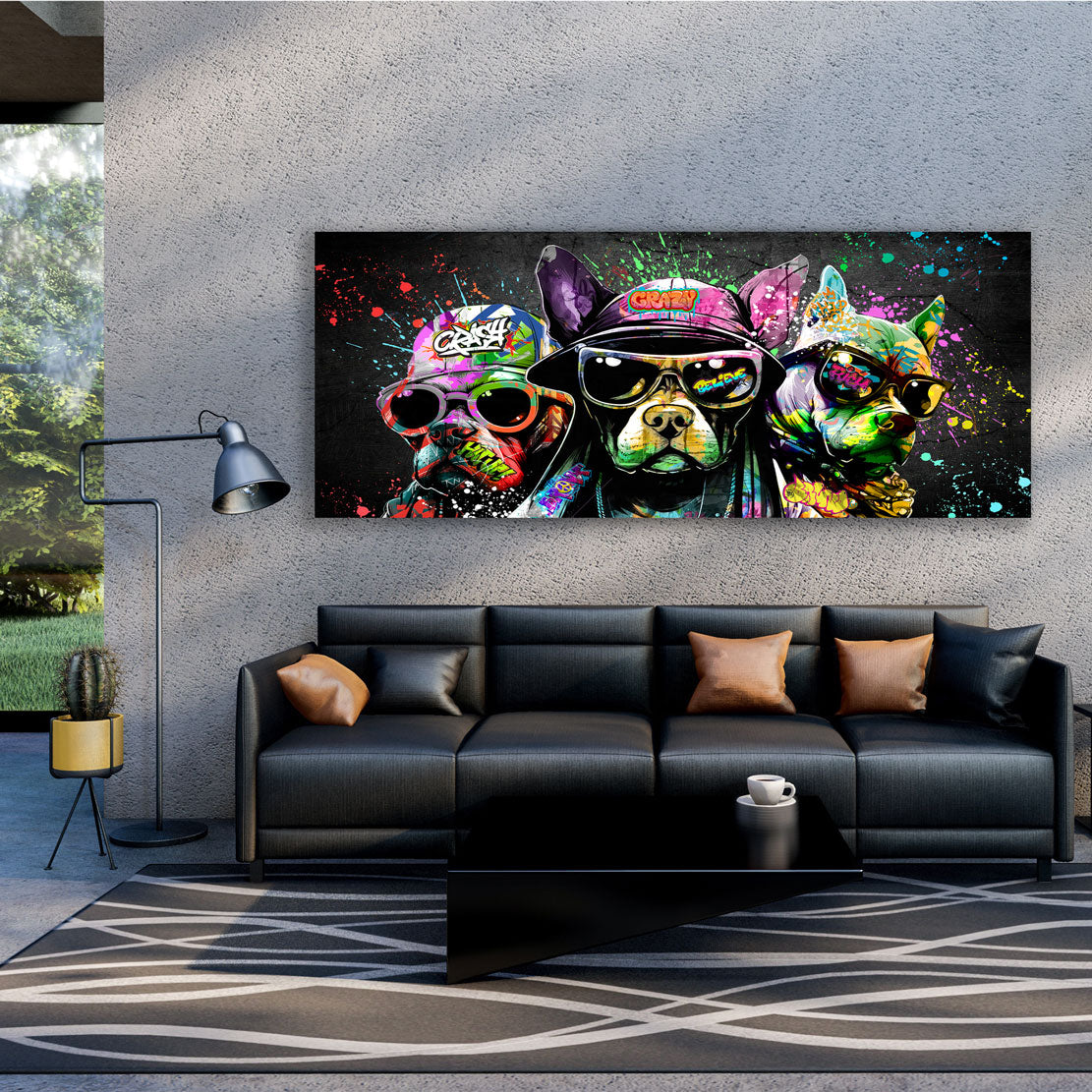 Quadro Cani pop art con occhiali da sole in stile graffiti