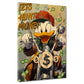 Quadro Comic Duck in moto sotto una pioggia di soldi