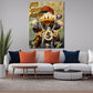 Quadro Comic Duck in moto sotto una pioggia di soldi