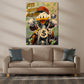 Quadro Comic Duck in moto sotto una pioggia di soldi