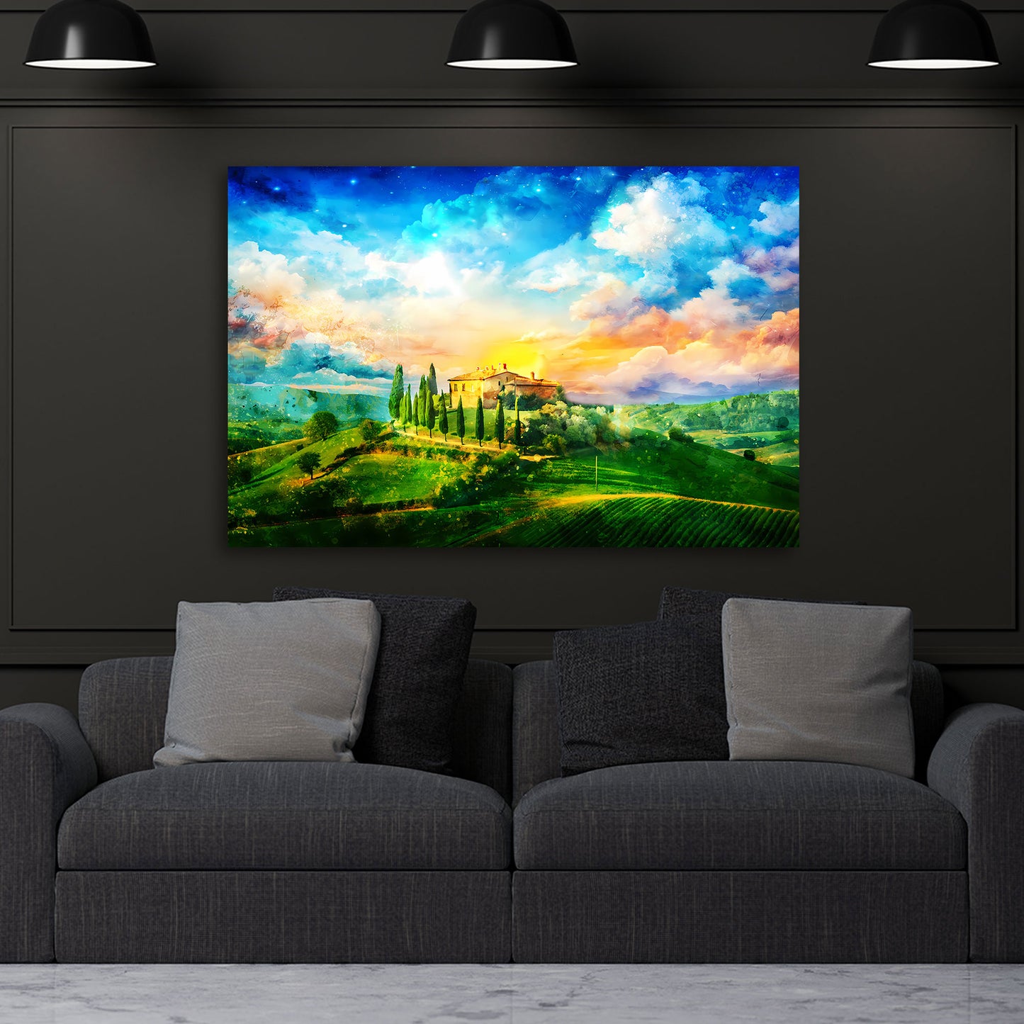 Quadro Italia Toscana con paesaggio collinare e tramonto colorato
