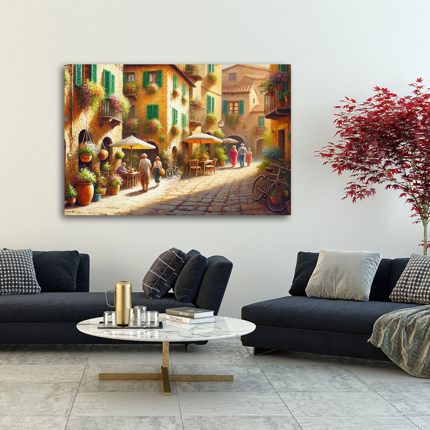 Quadro Italia Toscana vicolo pittoresco con fiori e caffè