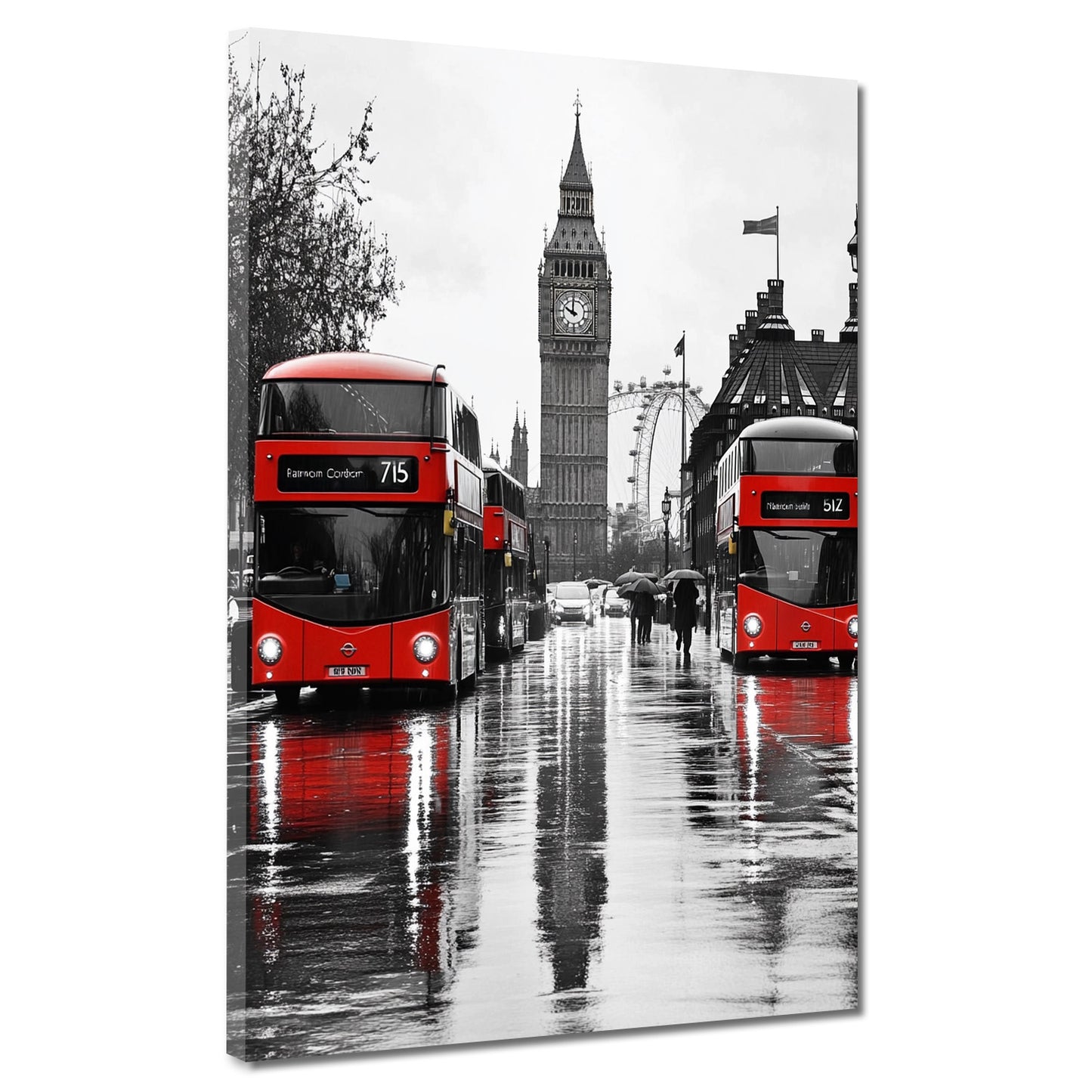 Quadro Londra Big Ben autobus rossi città riflessi pioggia