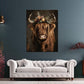 Quadro Mucca rustico con corona di fiori boho naturale