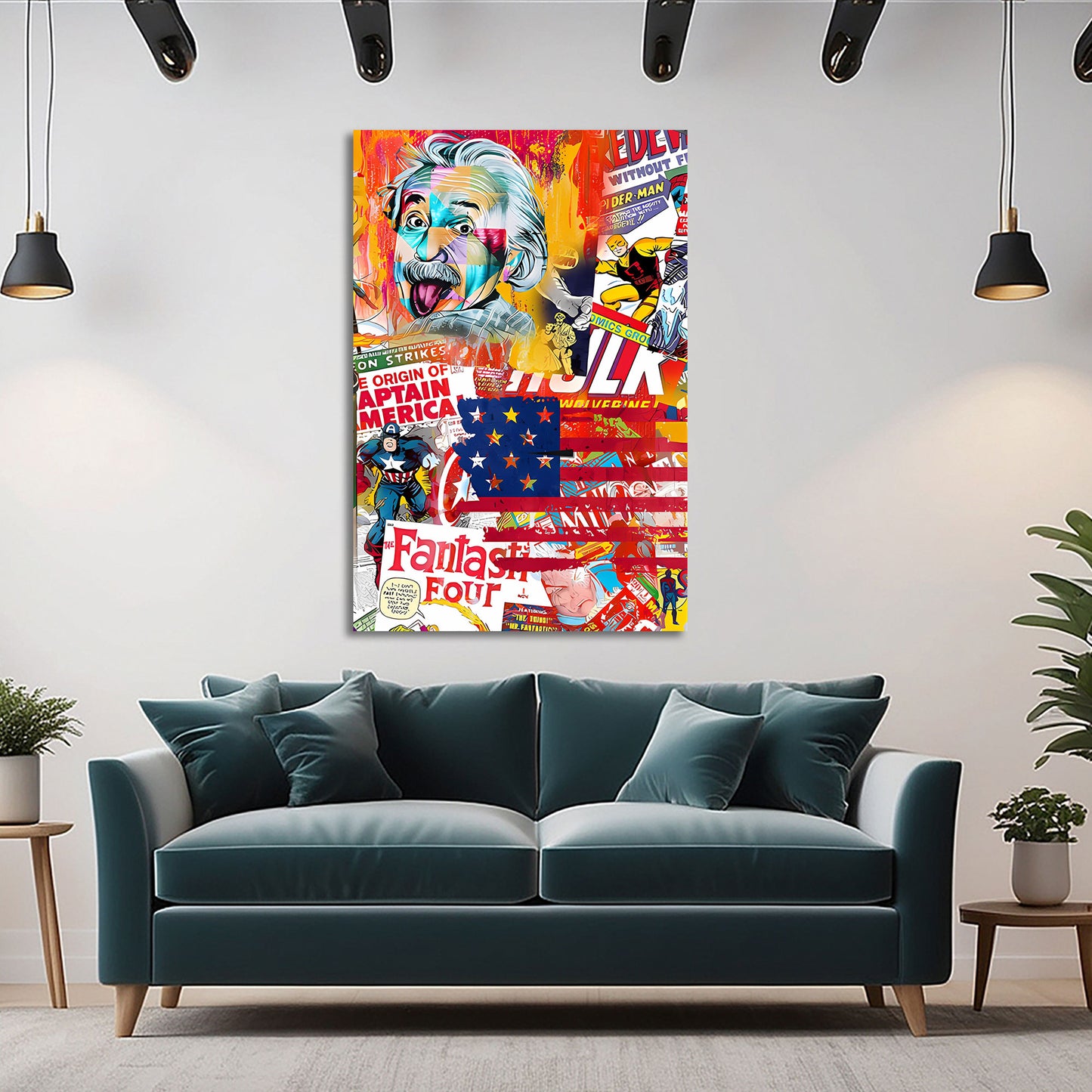 Quadro Pop Art Einstein Capitano America Supereroi