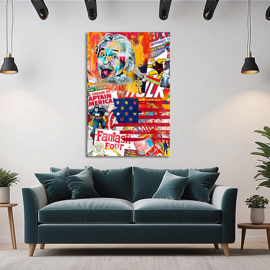 Quadro Pop Art Einstein Capitano America Supereroi