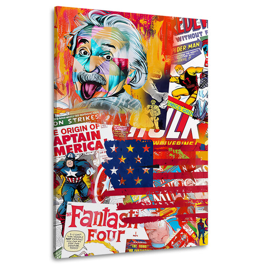 Quadro Pop Art Einstein Capitano America Supereroi