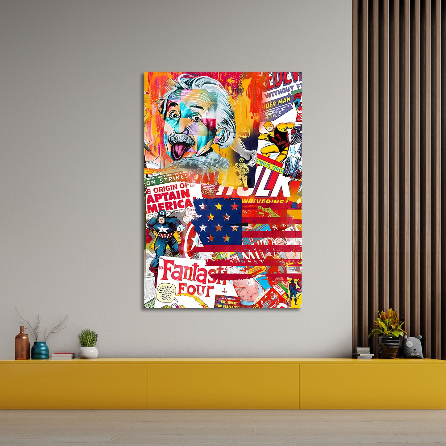 Quadro Pop Art Einstein Capitano America Supereroi