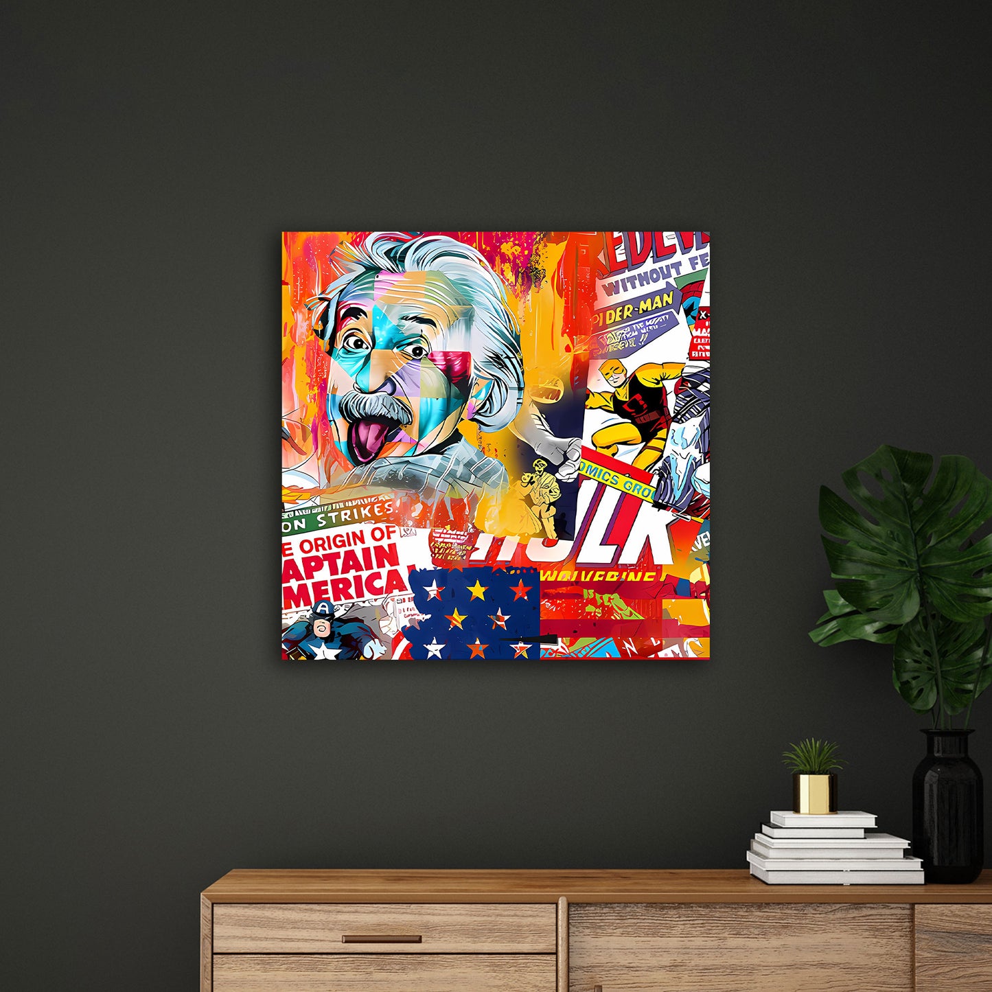 Quadro Pop Art Einstein USA Supereroi