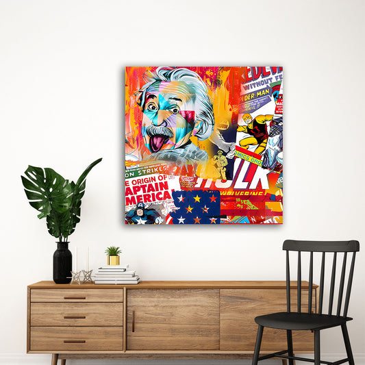 Quadro Pop Art Einstein USA Supereroi