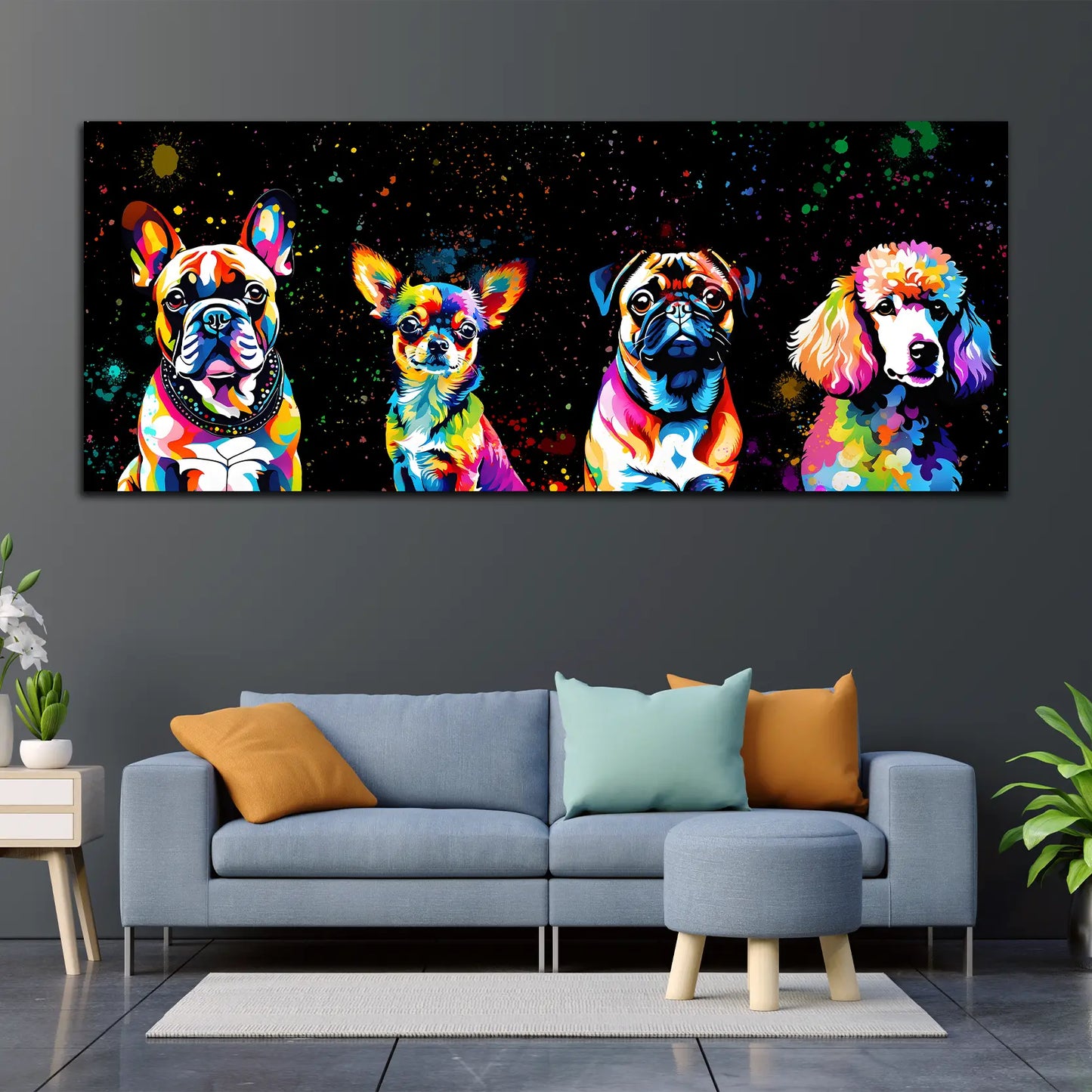 Quadro Pop Art Piccoli Cani Black Style