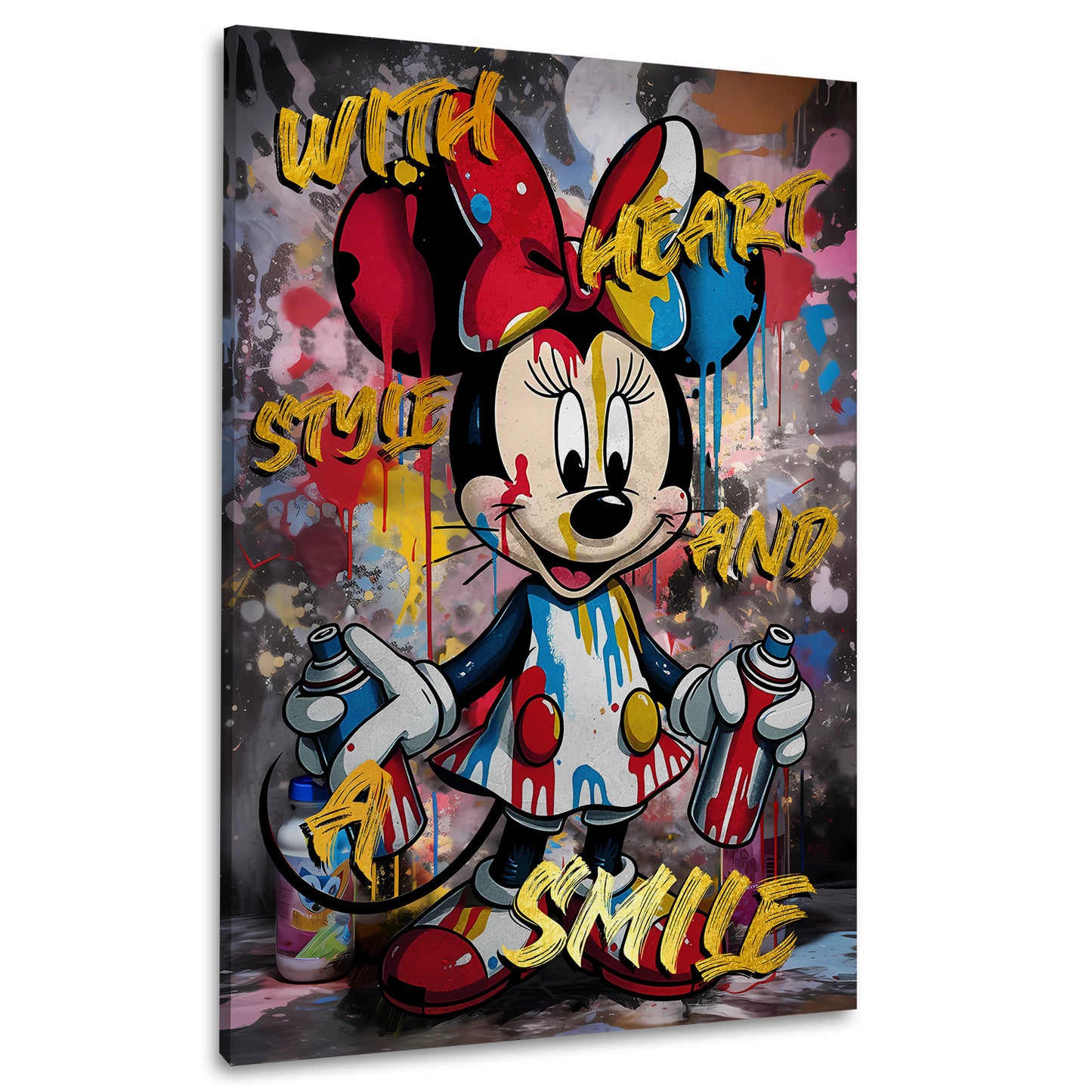 Quadro Pop Art con Minnie Style e dettagli vivaci in stile graffiti