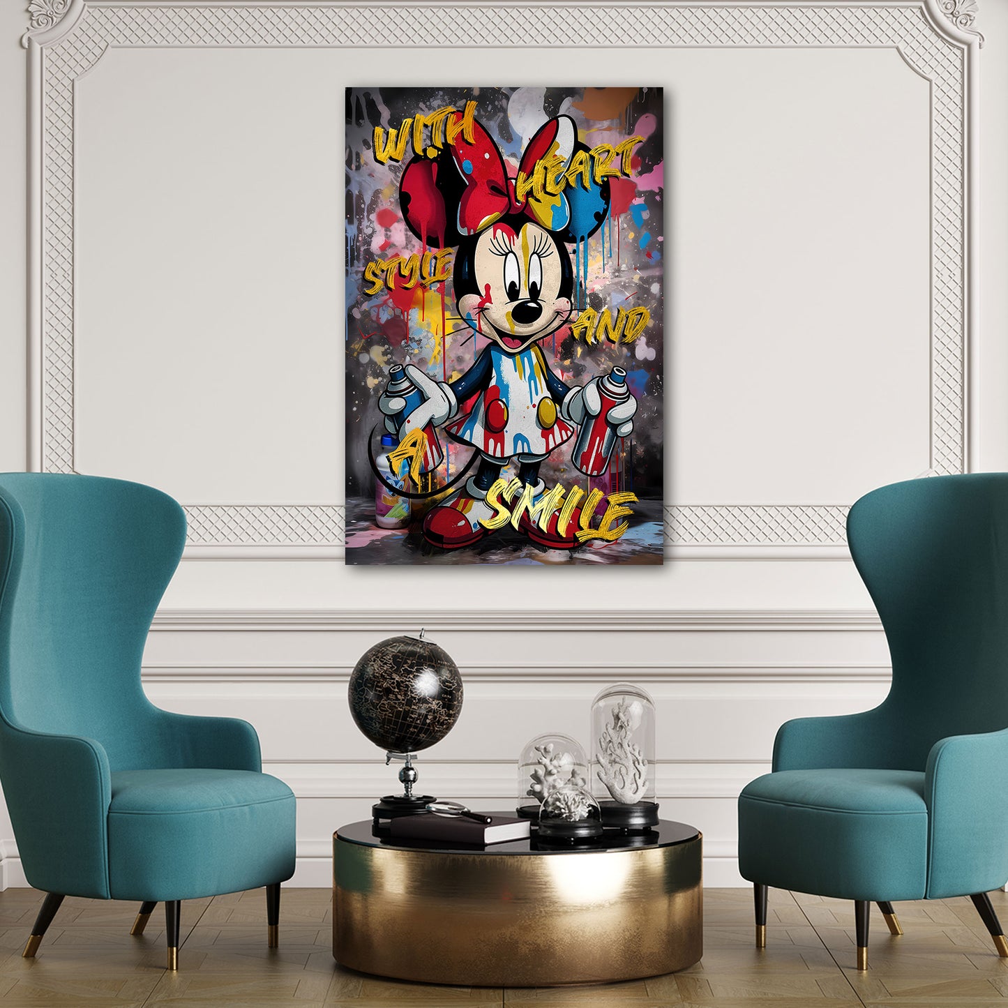 Quadro Pop Art con Minnie Style e dettagli vivaci in stile graffiti