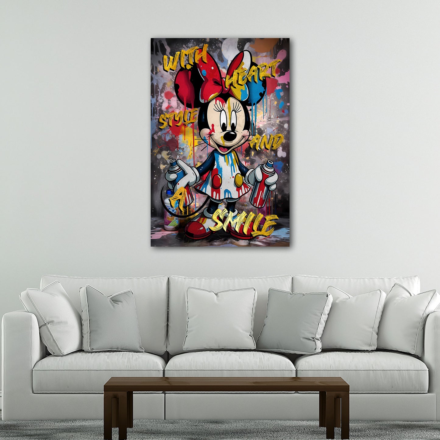Quadro Pop Art con Minnie Style e dettagli vivaci in stile graffiti