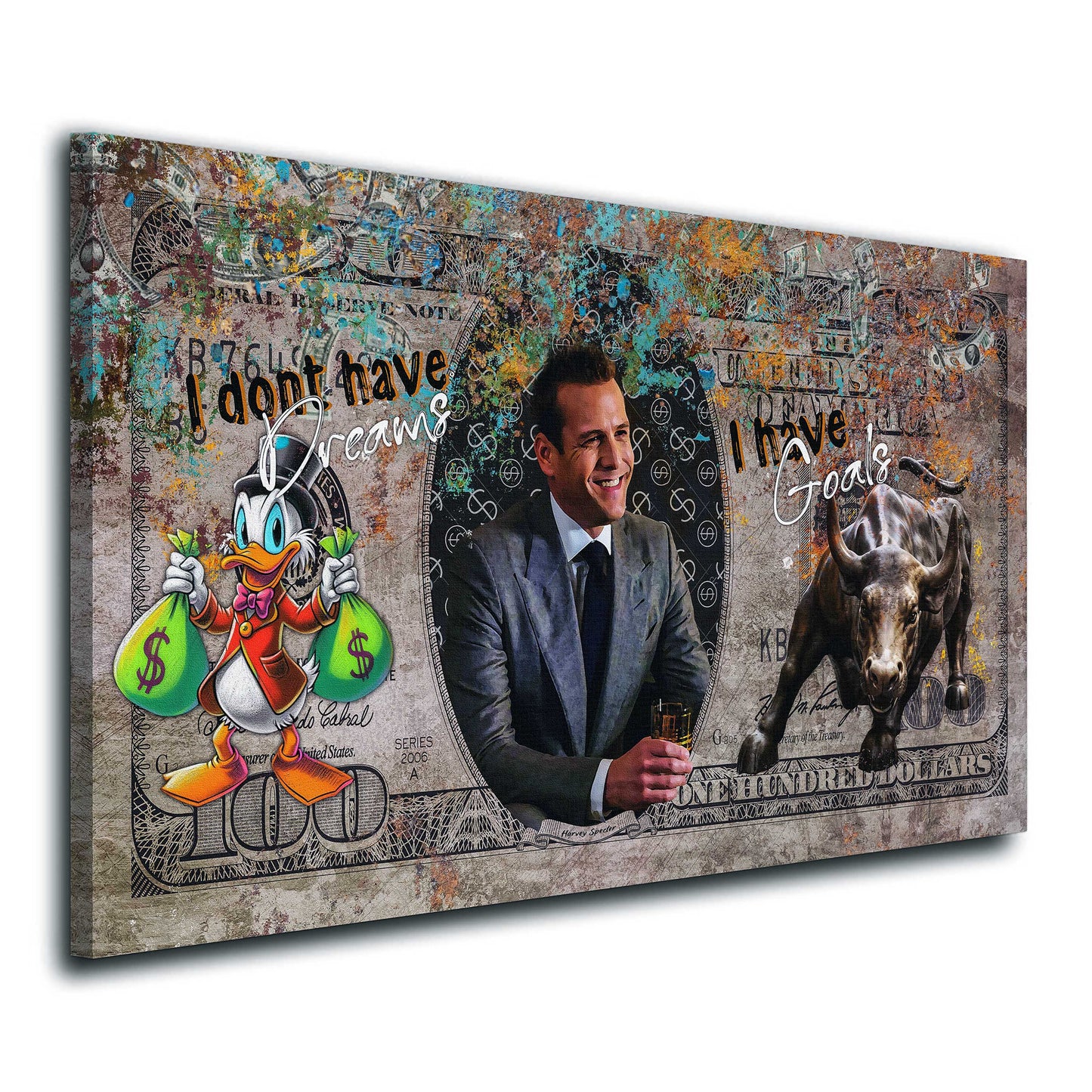 Quadro Pop Art denaro successo motivazione stile Harvey