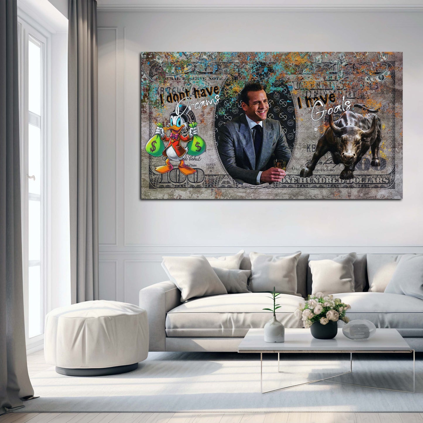 Quadro Pop Art denaro successo motivazione stile Harvey