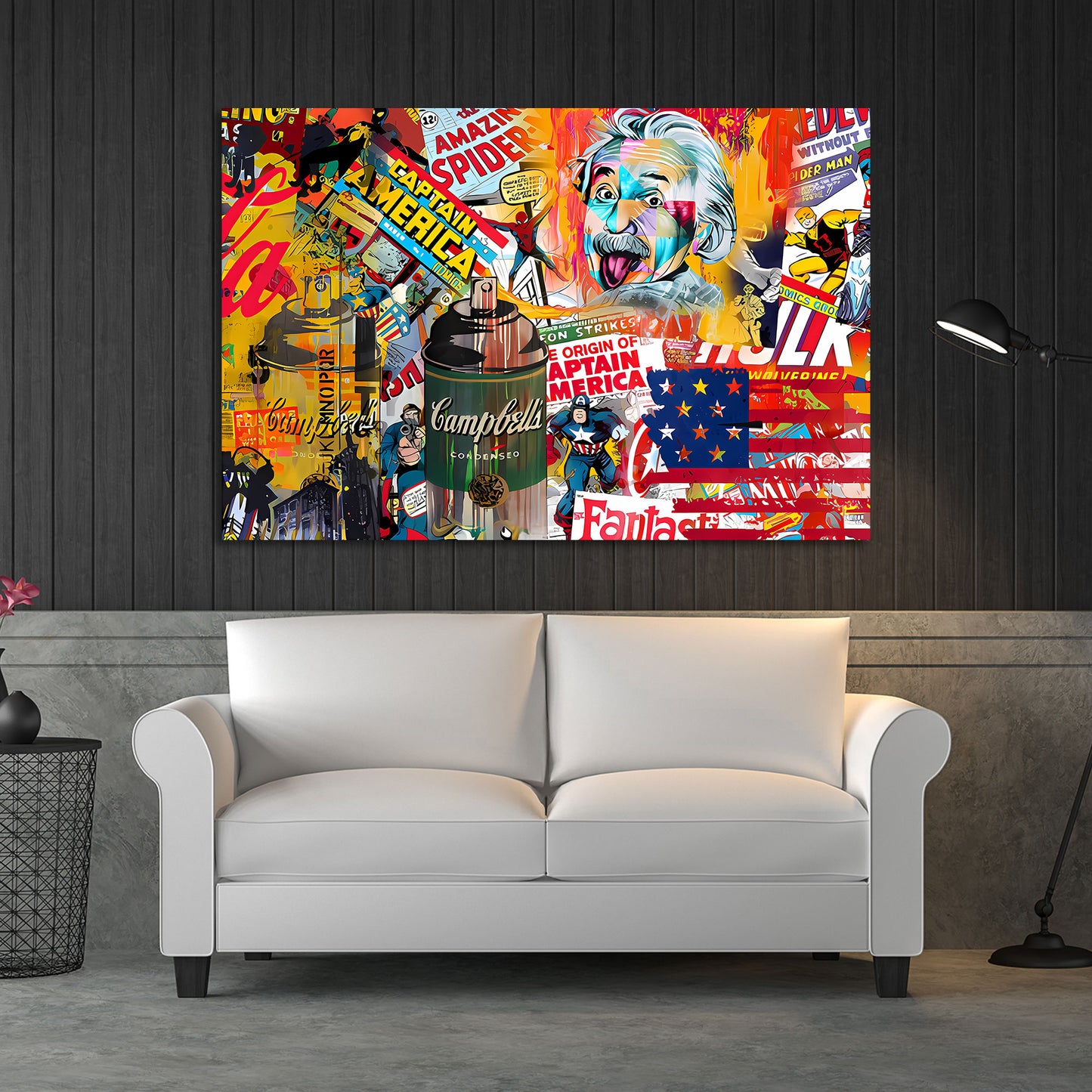 Quadro Pop Art fumetto graffiti eroi e USA