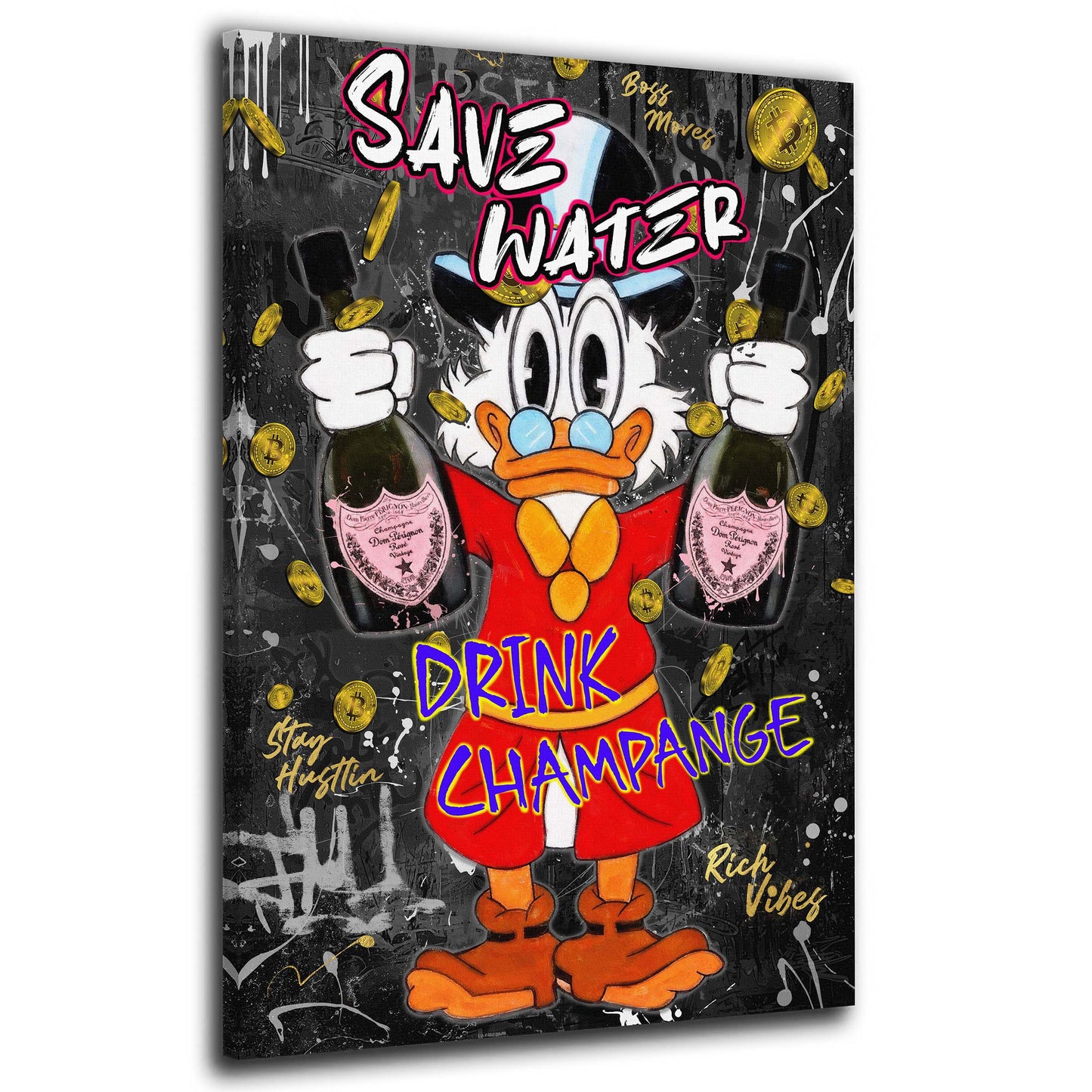 Quadro Pop Art papero Save Water champagne lusso successo