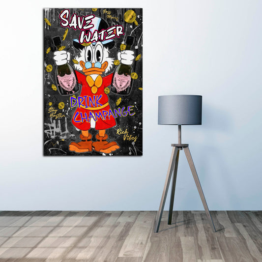 Quadro Pop Art papero Save Water champagne lusso successo