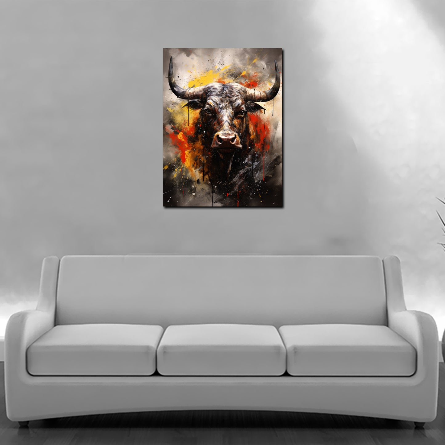 Quadro Toro con sfondo astratto, animali