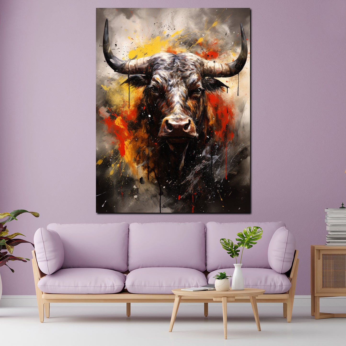 Quadro Toro con sfondo astratto, animali